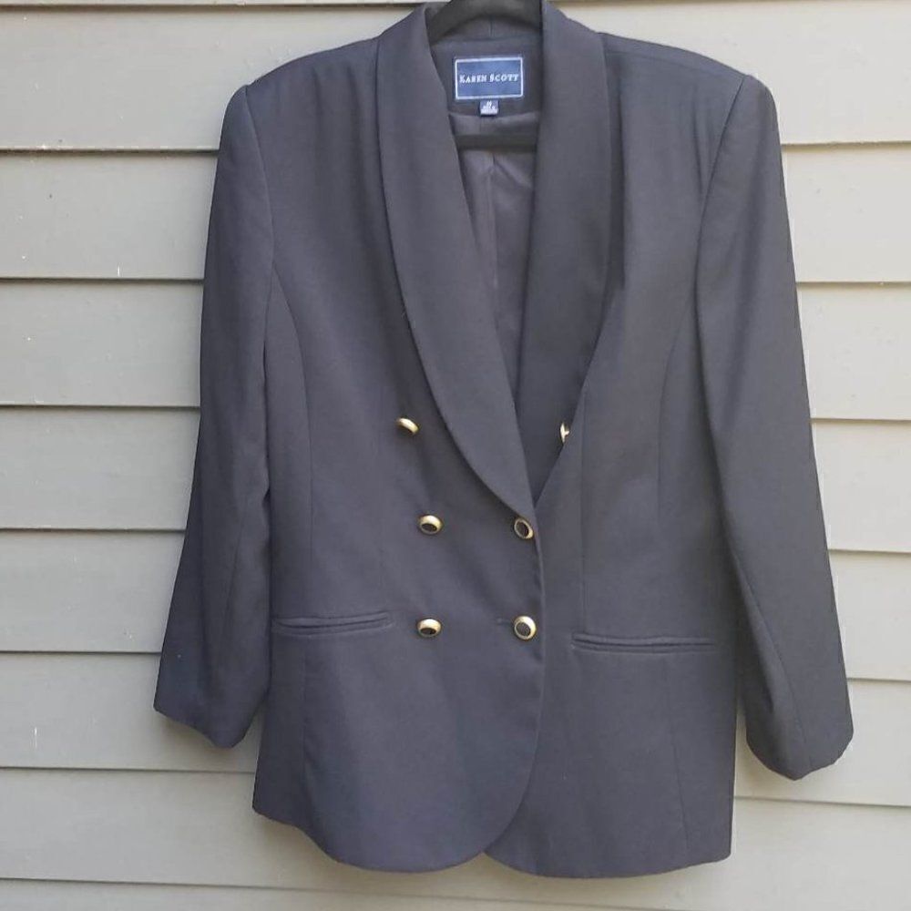 Karen Scott Double Breasted Oversize Dark Navy to Black Blazer Size 14